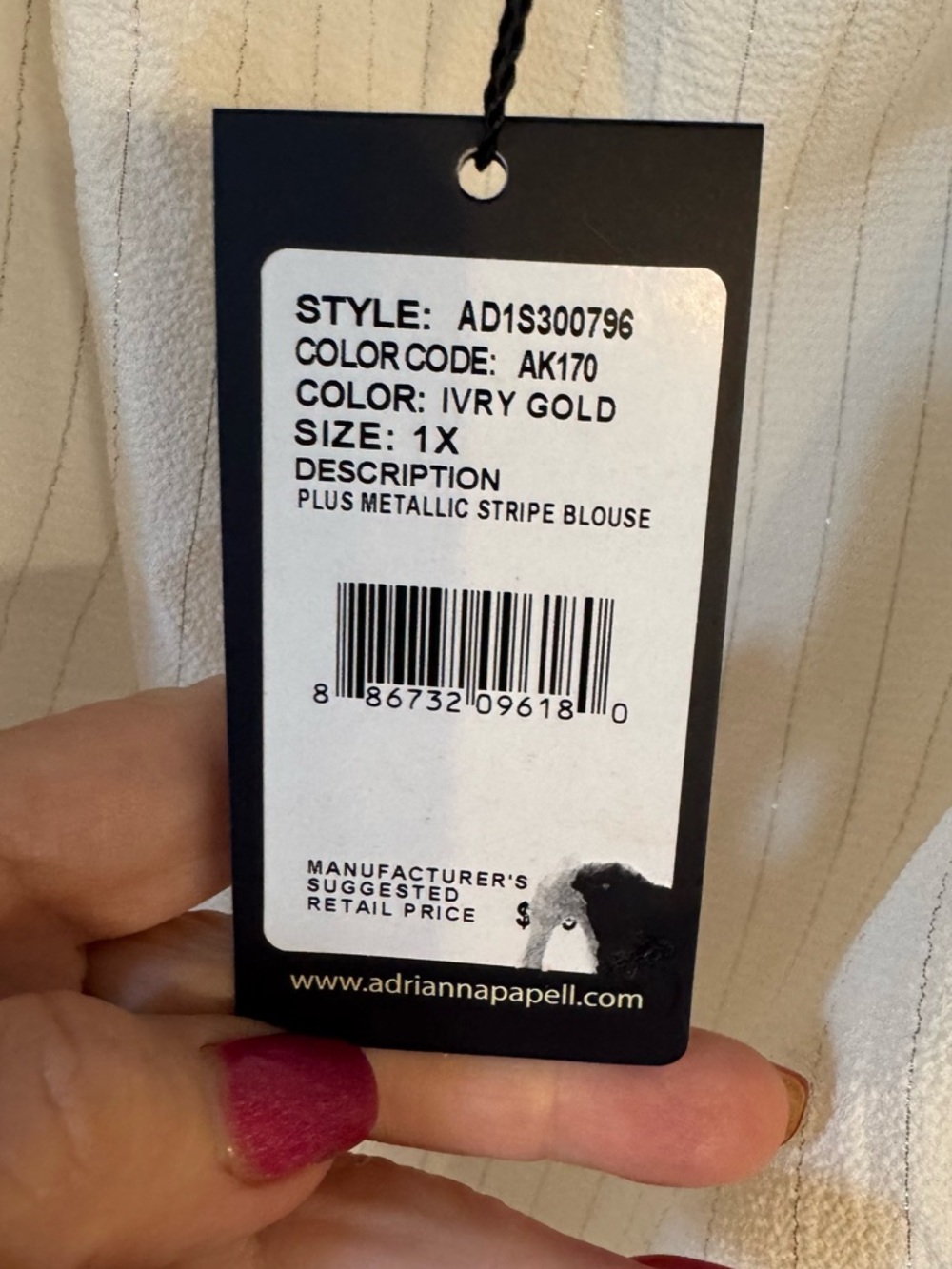 NWT Ivory w/Fine Gold Stripe Split-Neck Ruffle Sleeve Blouse PLUS: 1X #13 - Picture 11 of 11